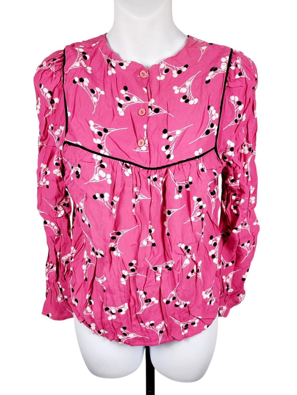 2/$20 Y2K Pink & White Floral Pattern Buttons Down Top Blouse Size: M